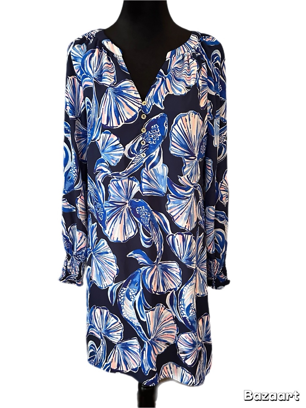 Lilly Pulitzer Navy Blue Pink Reel Life pattern Dress Size Small